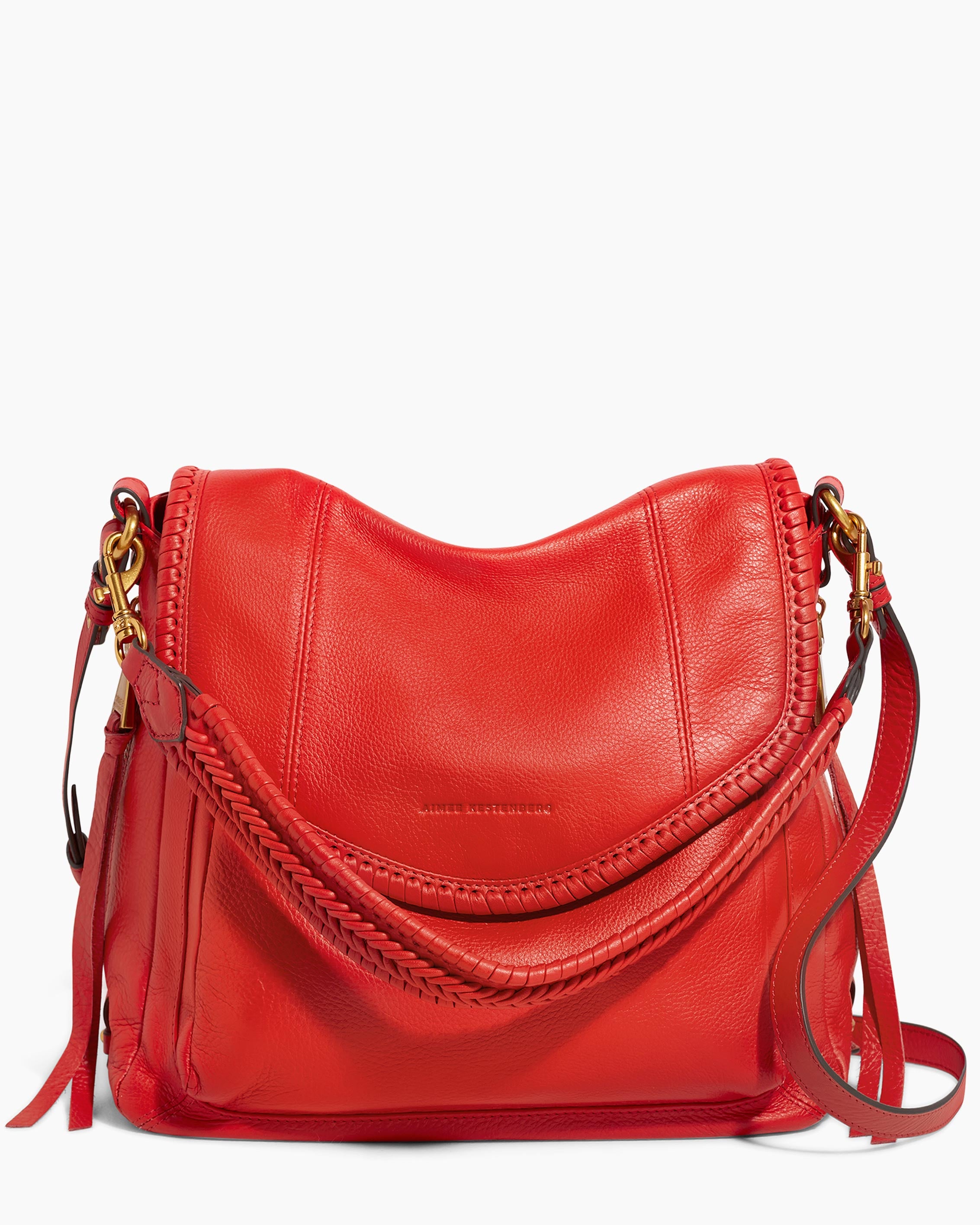 Red leather outlet shoulder bag women's