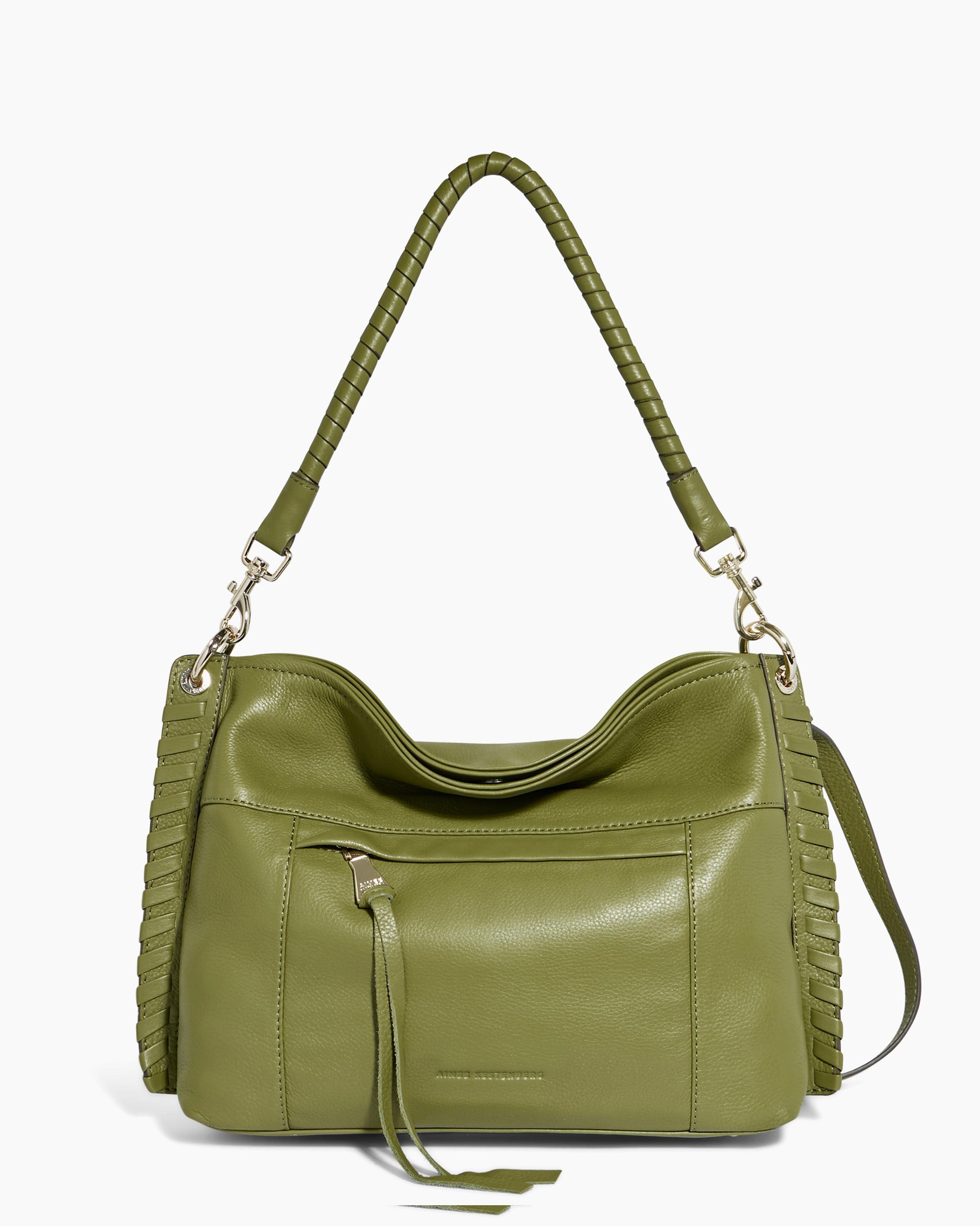 Aimee Kestenberg Green Leather shops Fringed Crossbody Bag