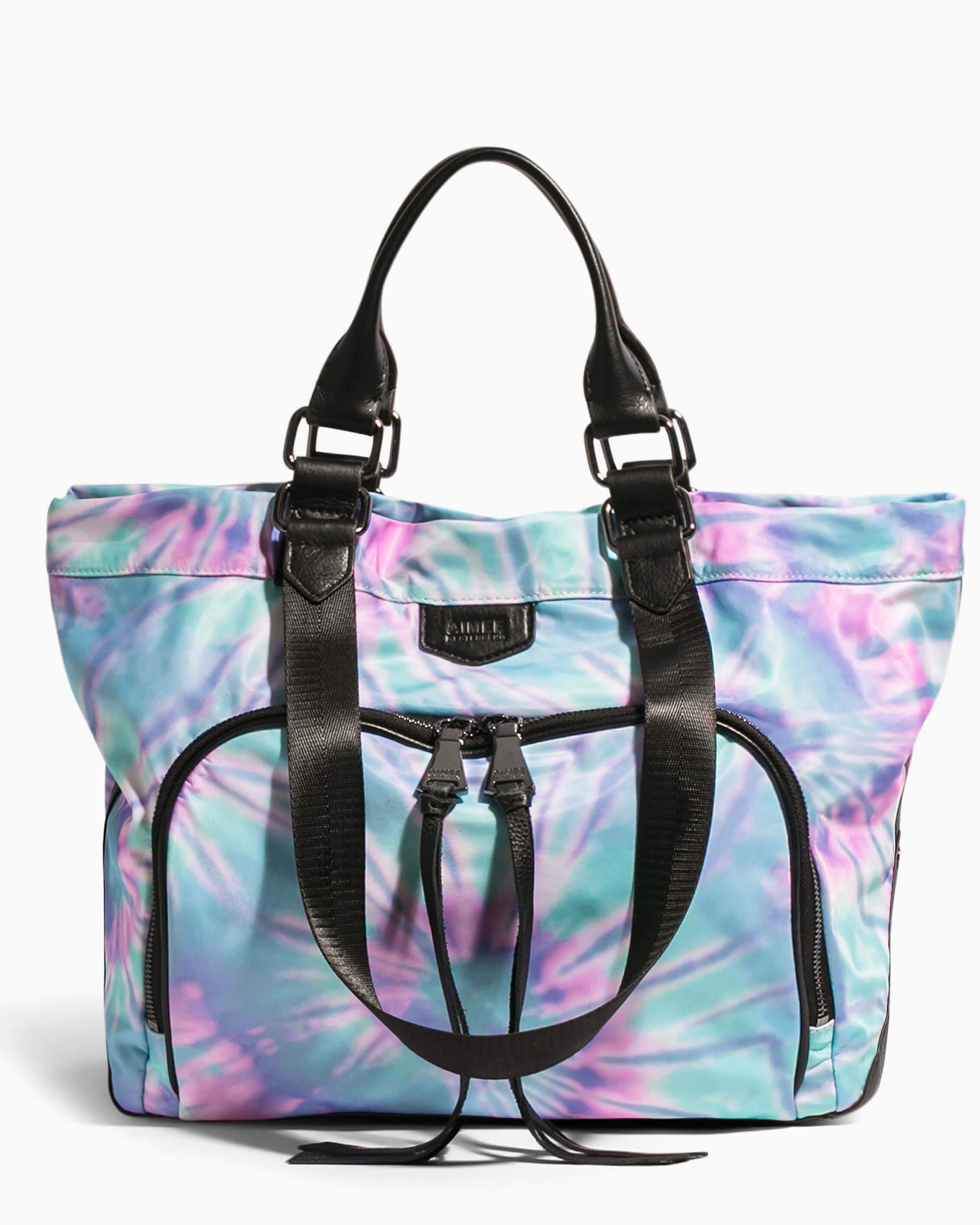 Pastel Spiral Tie Dye Print Leather Tote Bag