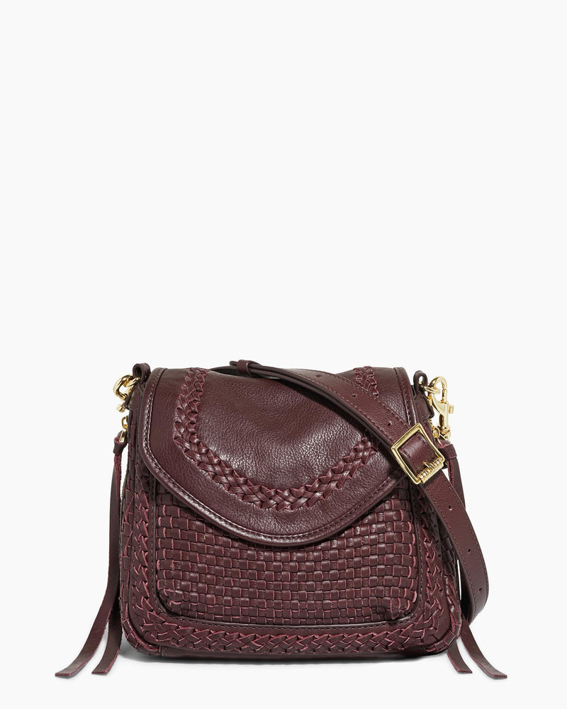 Leather mini crossbody bag with woven strap