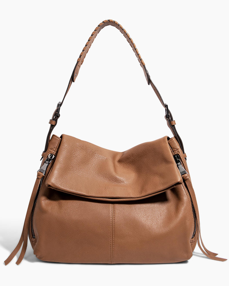 Suede Stitch Detail Hobo Bag - Tan