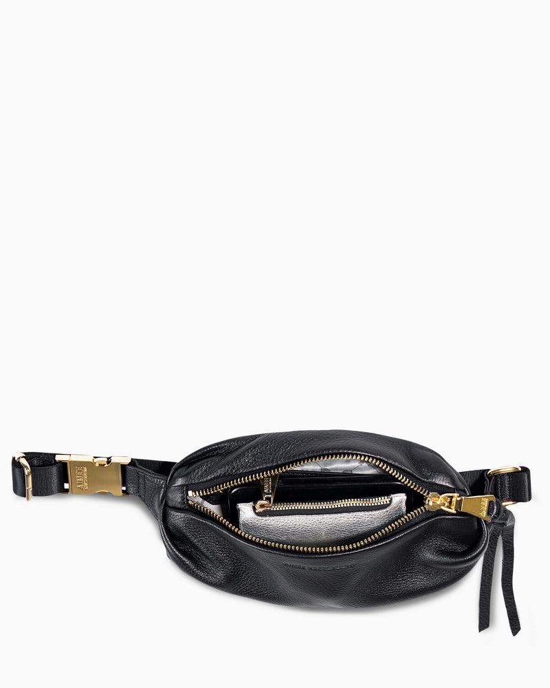 Aimee Kestenberg | Milan Bum Bag Black With Gold Hardware - interior functionality