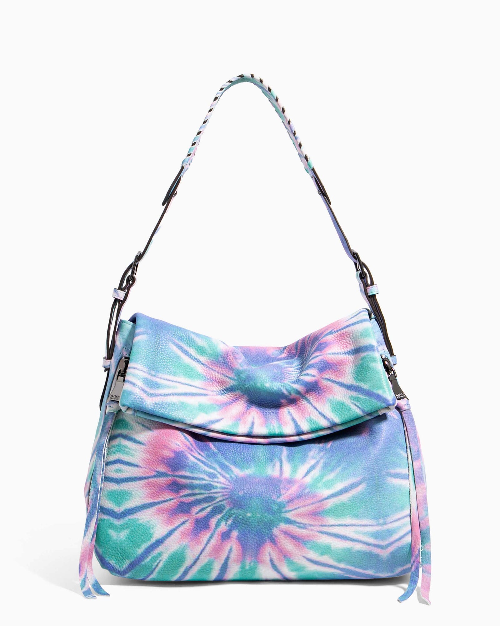 Pastel Spiral Tie Dye Print Leather Tote Bag